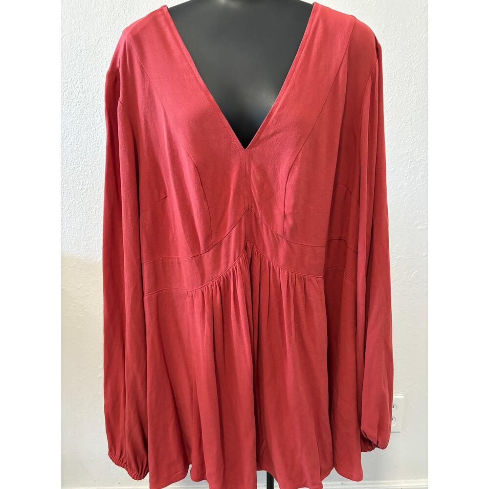 TORRID Babydoll Blouse Top Plus Size 1X Longline V-Neck Boho Peasant Romantic